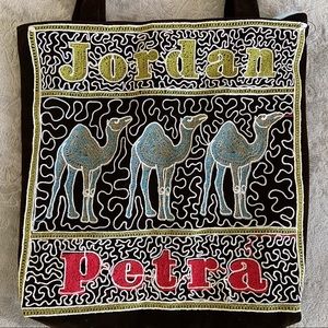 Petra Jordan Embroidered Tote Bible Bag Camels Holy Land Christmas Canvas 14X14”